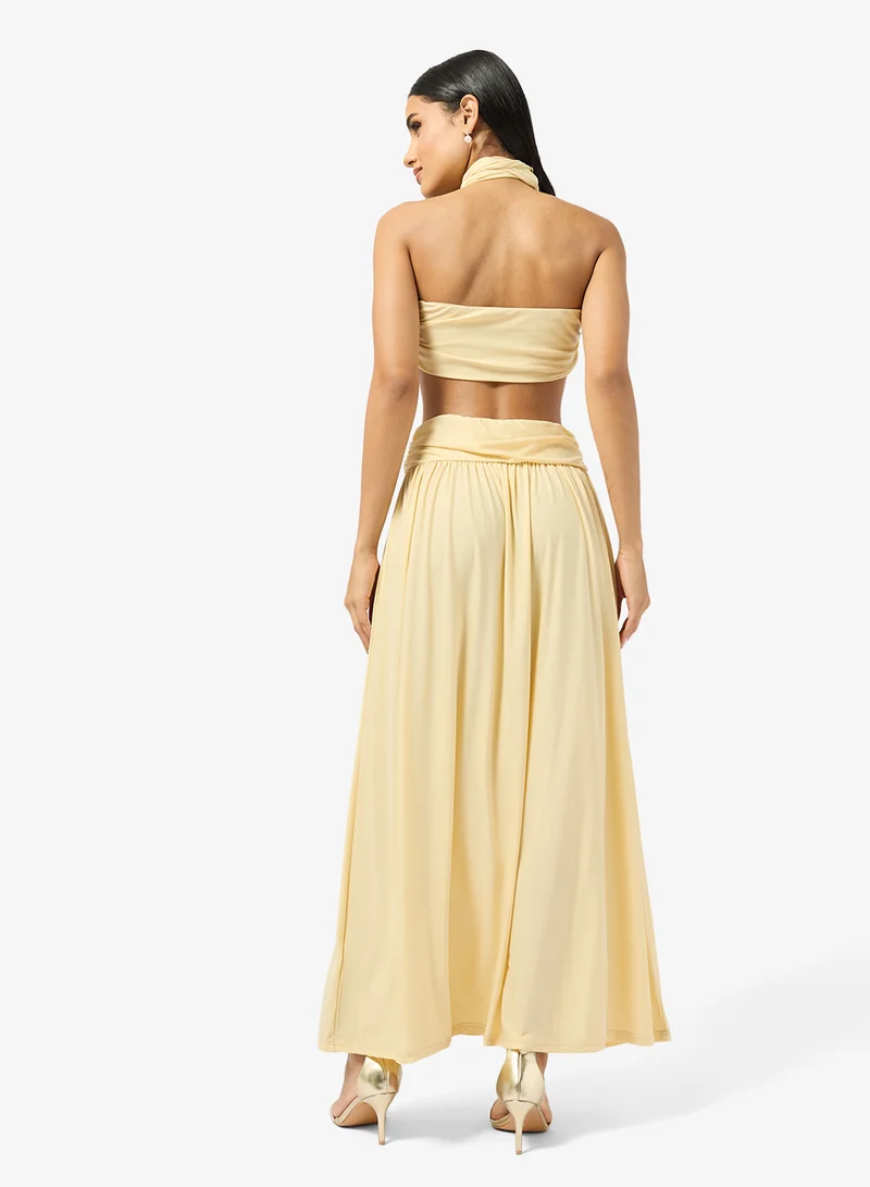 جينجر Off Shoulder Draped Top & Skirt Coord Set